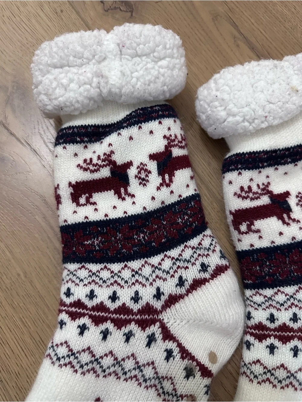 Sherpa Lined Slipper Socks Women Non Slip Winter Cozy Nordic Reindeer Snowflake